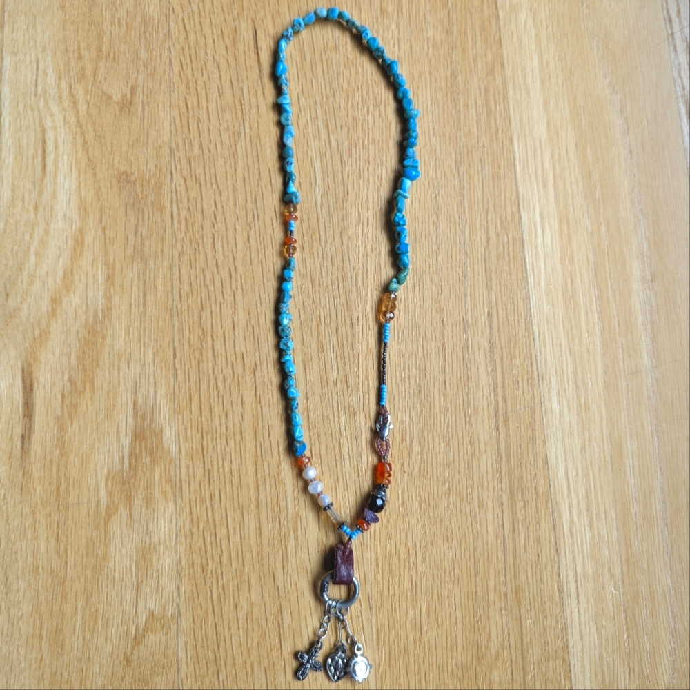 Fun Turquoise beaded charm necklace.